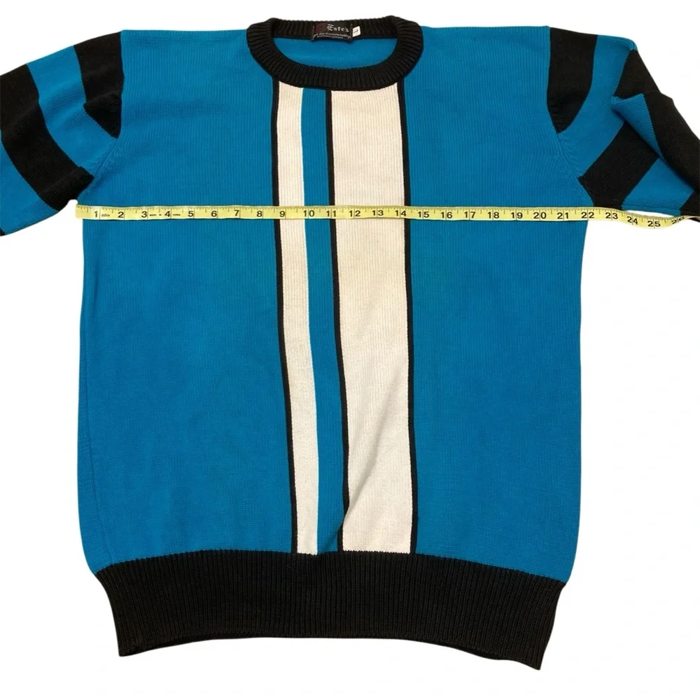 Vintage 80’s Striped Geometric Sweater Black Blue Retro Men’s Large FLAWED - Picture 7 of 7